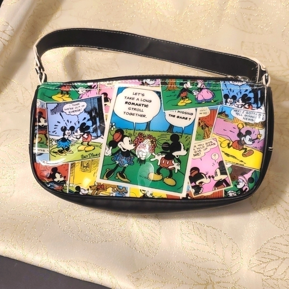 DISNEY World Kissing Mickey Mouse Minnie Mouse Zip Bag Purse Comic Cartoon